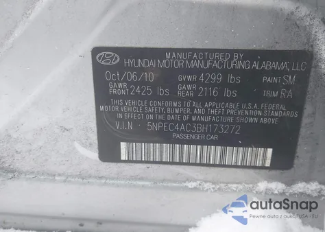 2011 Hyundai Sonata Se из США, поврежденный, VIN 5NPEC4AC3BH173272